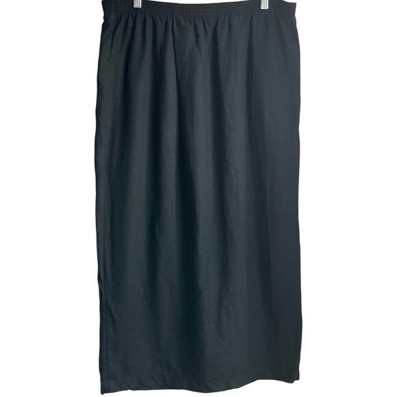 Vintage Gabrielle Maxi Pencil Skirt Black Elastic Pull On Linen Minimalist - Picture 1 of 10